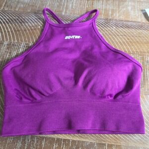 Bo+Tee Magenta Purple High Neck Seamless Sports Bra XS Cross Back Activewear